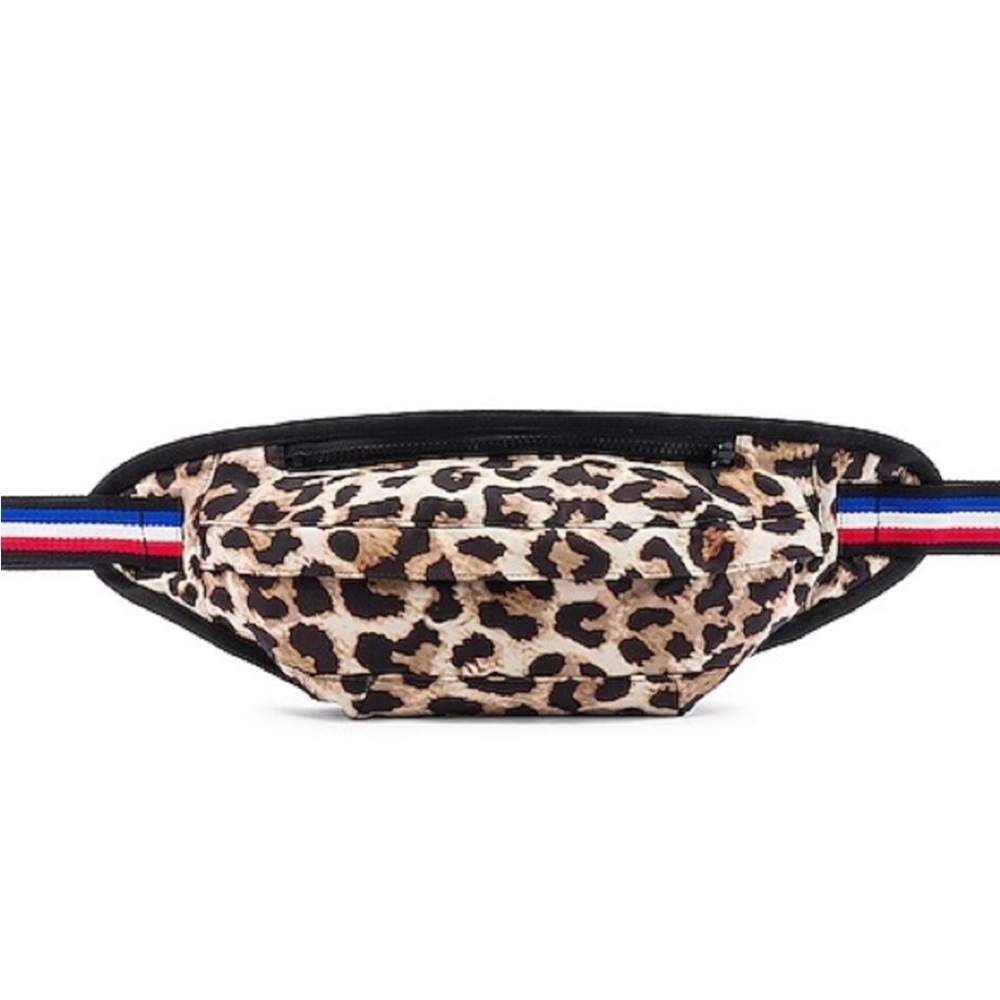 Leopard Print Belt Bag with Striped Strap